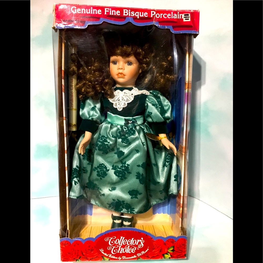 90s NWT Hand Painted Bisque Porcelain Doll 18”